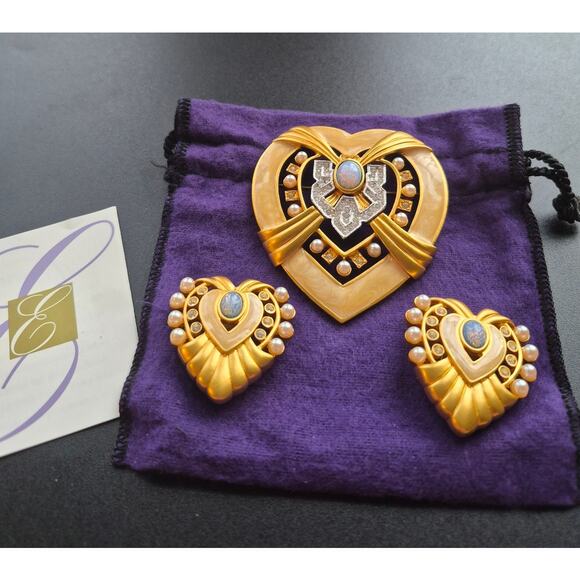 Elizabeth Taylor for Avon Heart of Hollywood Brooch & Earrings Set Vintage - Picture 1 of 7